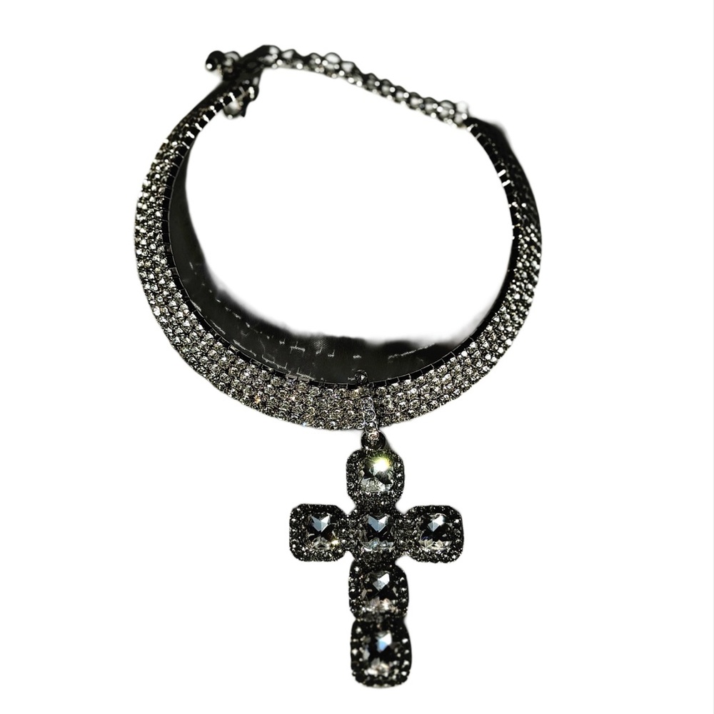 Rhinestone cross choker